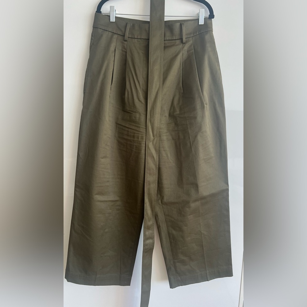 Olive Green Wide-Leg Trousers with Belt